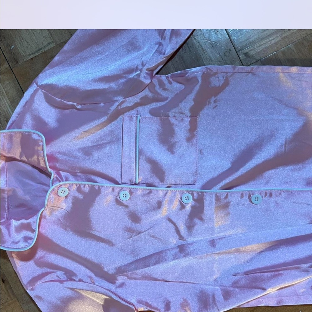 Pink Satin Button-Up Pajama Top